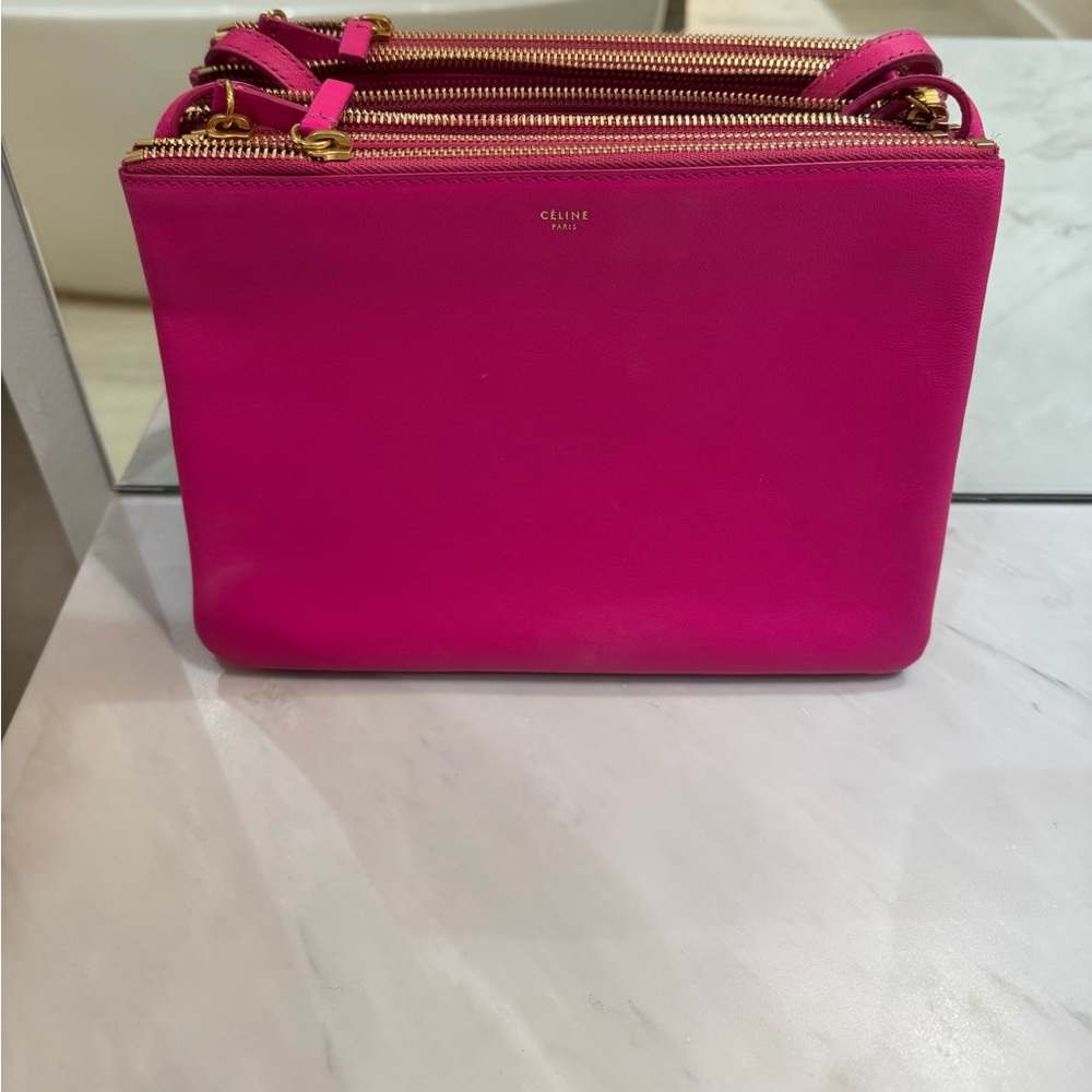 🩷 Celine Large Bright Pink Trio Crossbody Bag - Picture 13 of 13